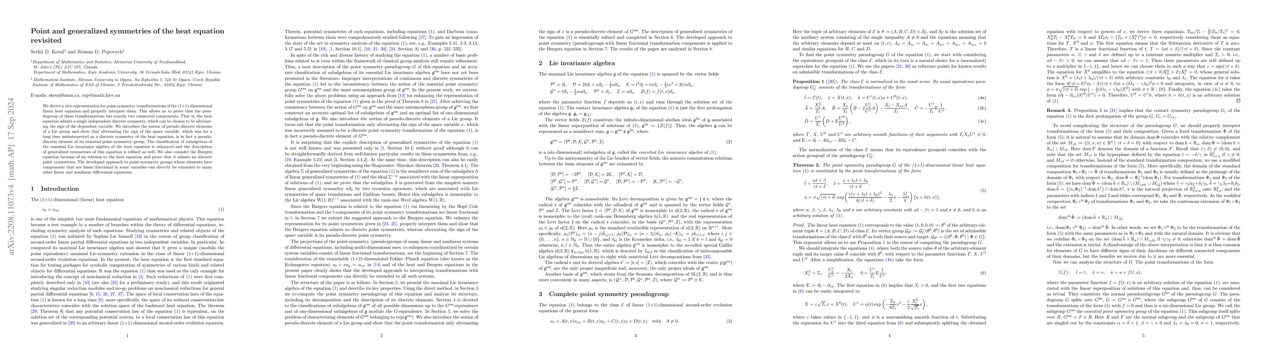Thumbnail for Point and generalized symmetries of the heat equation revisited