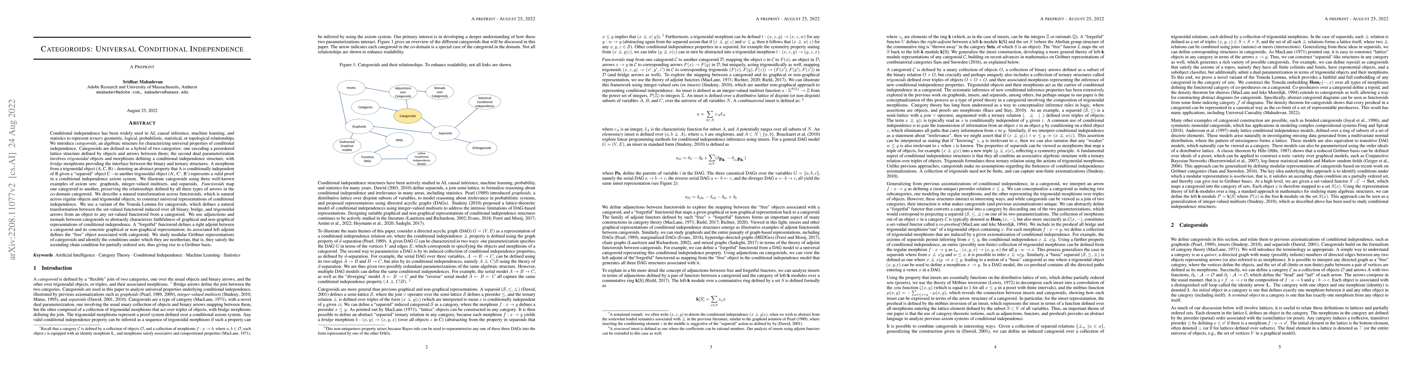 Thumbnail for Categoroids: Universal Conditional Independence