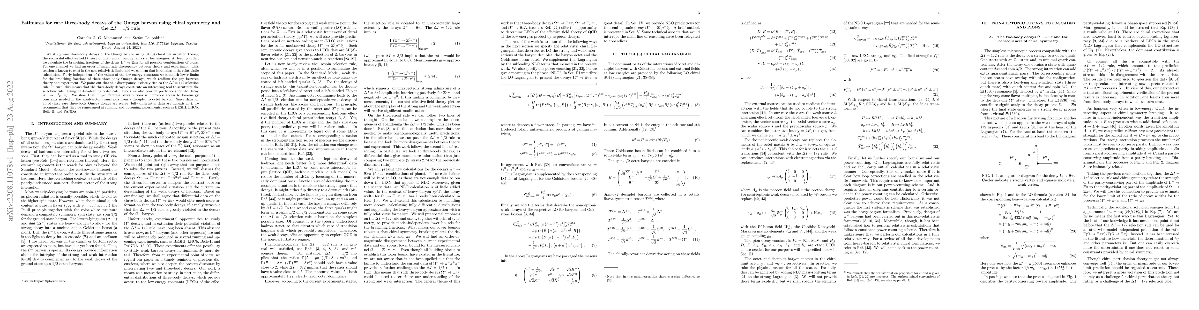 Thumbnail for Estimates for rare three-body decays of the Omega baryon using chiral
  symmetry and the $\Delta I = 1/2$ rule