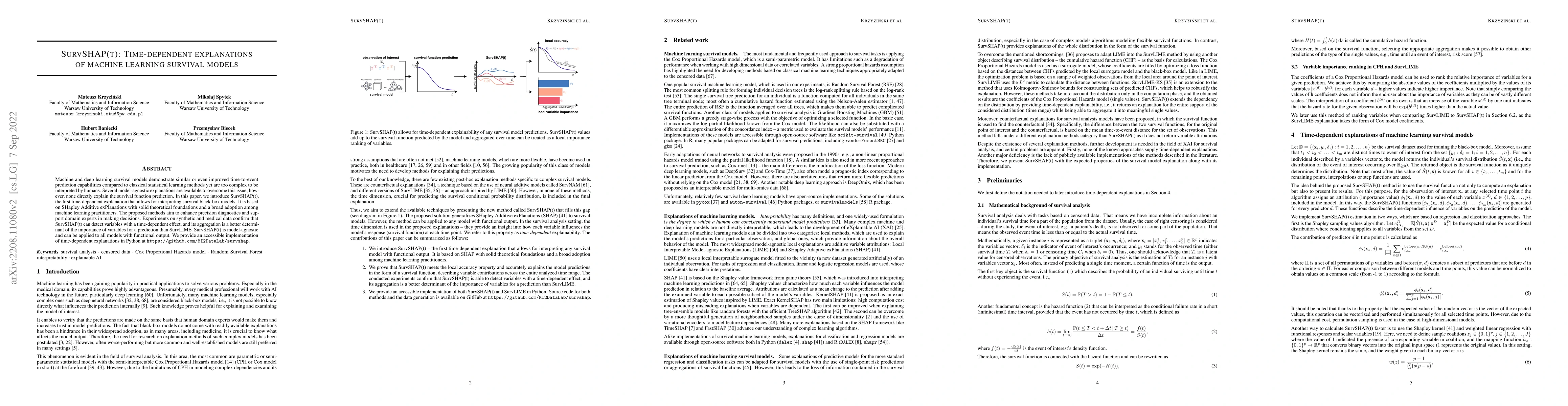 Thumbnail for SurvSHAP(t): Time-dependent explanations of machine learning survival
  models