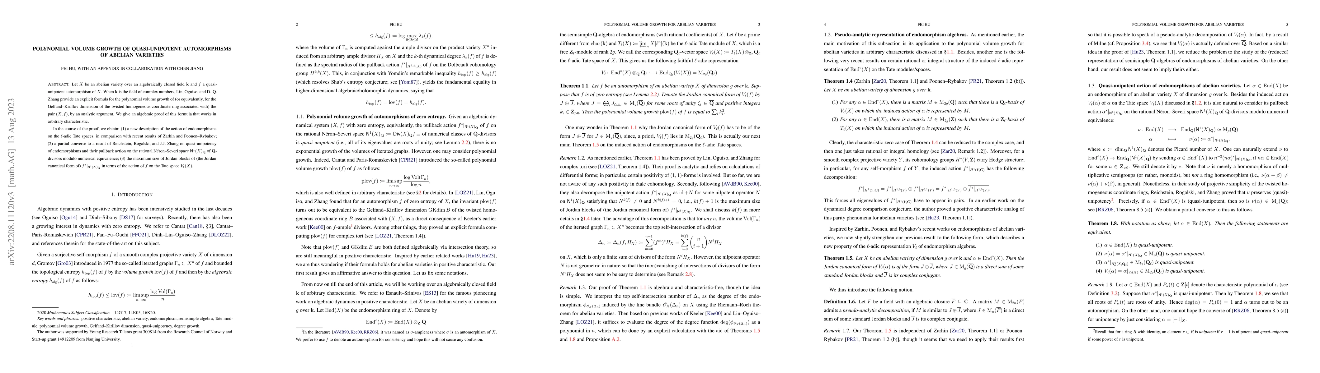 Thumbnail for Polynomial volume growth of quasi-unipotent automorphisms of abelian
  varieties (with an appendix in collaboration with Chen Jiang)