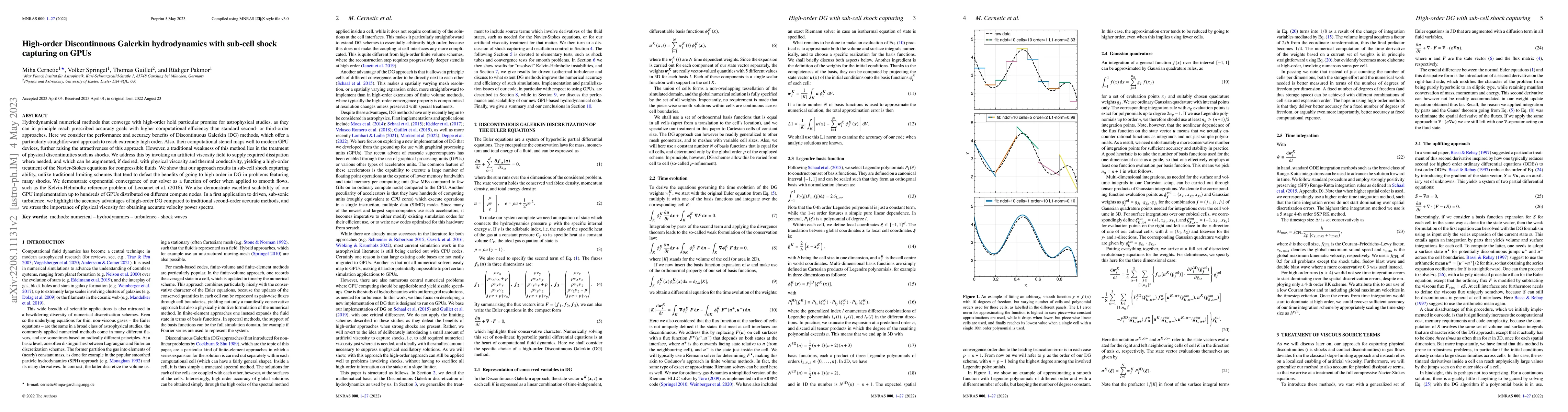 Thumbnail for High-order Discontinuous Galerkin hydrodynamics with sub-cell shock
  capturing on GPUs