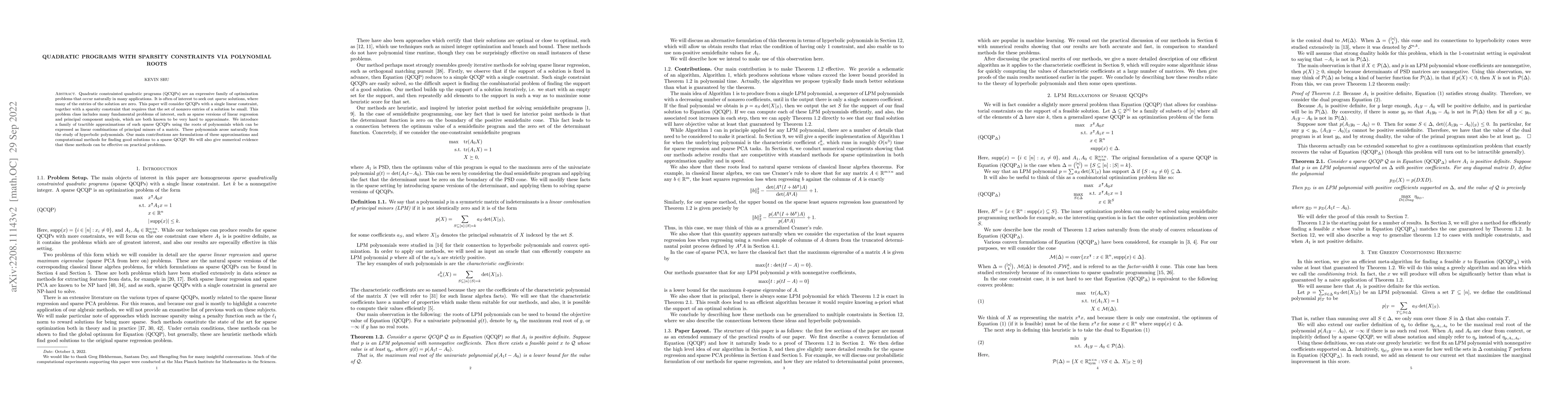 Thumbnail for Quadratic Programming with Sparsity Constraints via Polynomial Roots