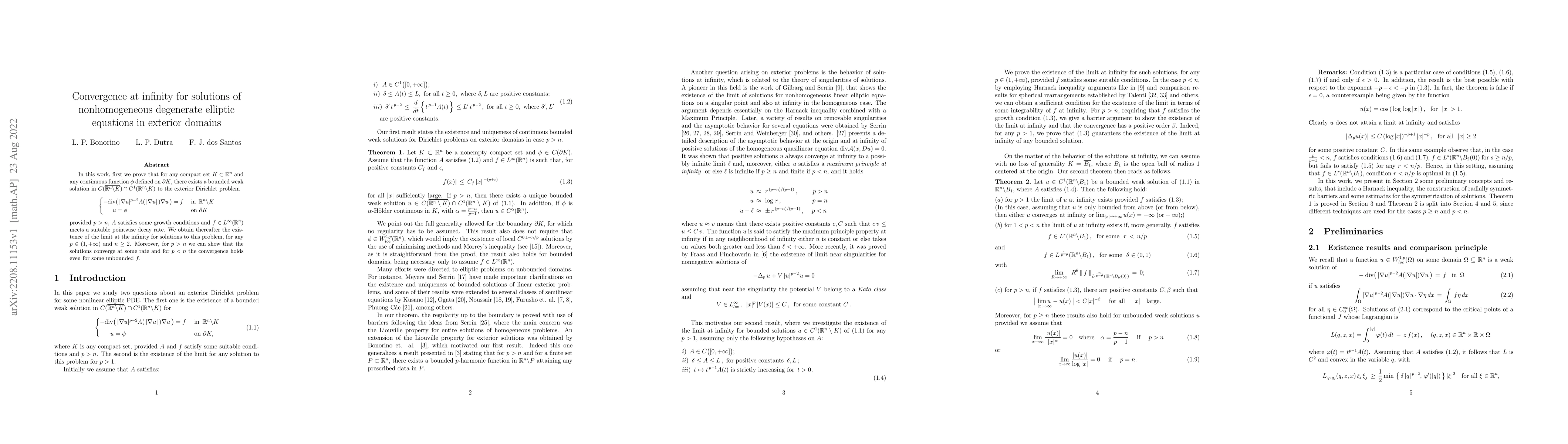 Thumbnail for Convergence at infinity for solutions of nonhomogeneous degenerate
  elliptic equations in exterior domains
