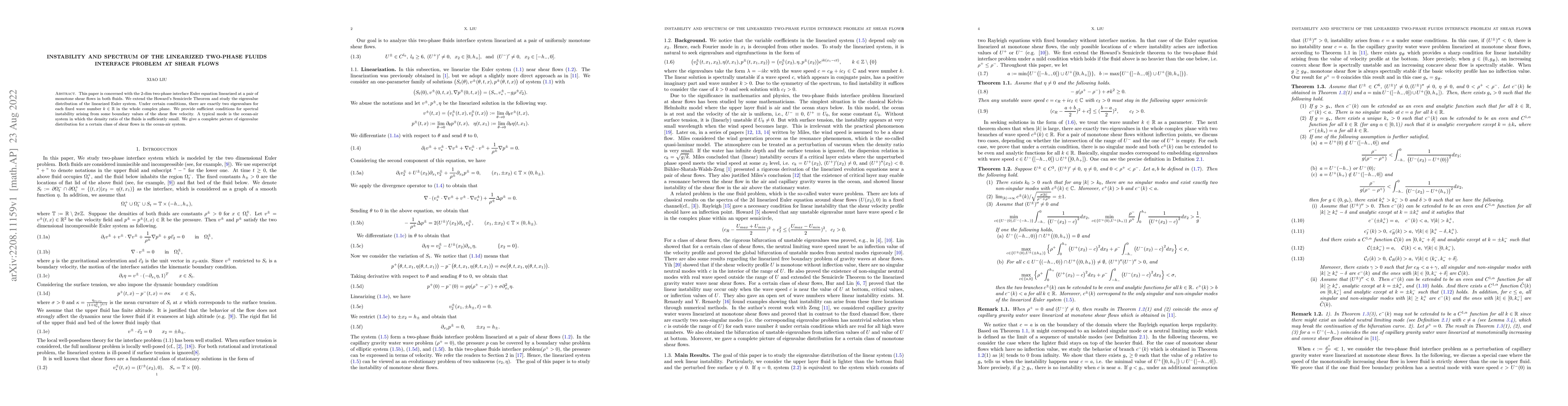 Thumbnail for Instability and spectrum of the linearized two-phase fluids interface
  problem at shear flows