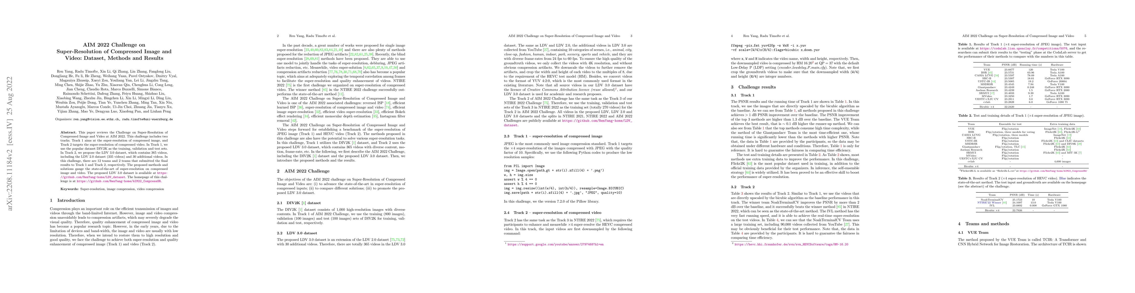 Thumbnail for AIM 2022 Challenge on Super-Resolution of Compressed Image and Video:
  Dataset, Methods and Results
