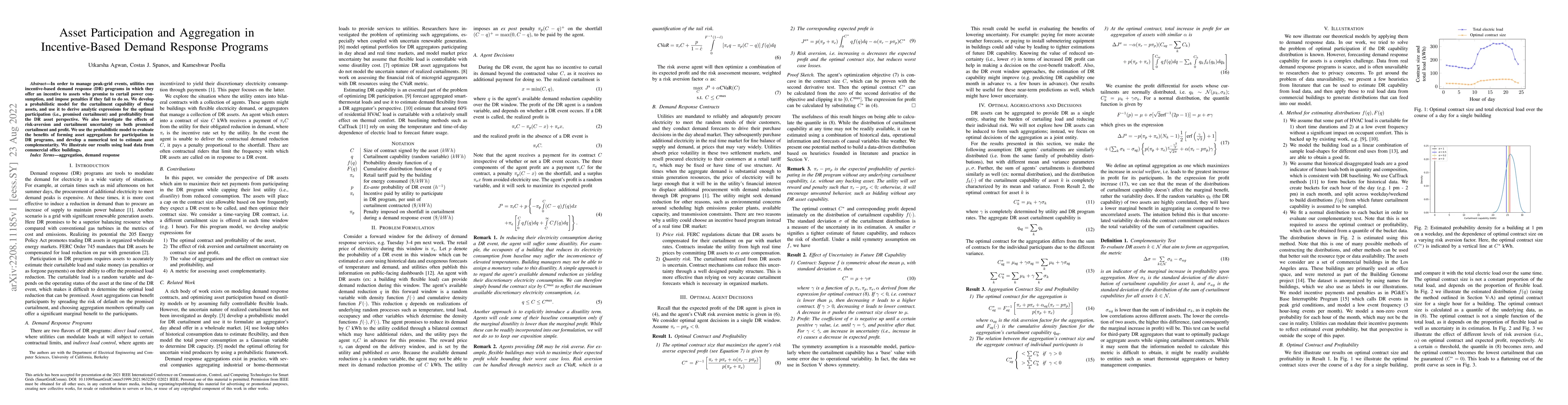 Thumbnail for Asset Participation and Aggregation in Incentive-Based Demand Response
  Programs