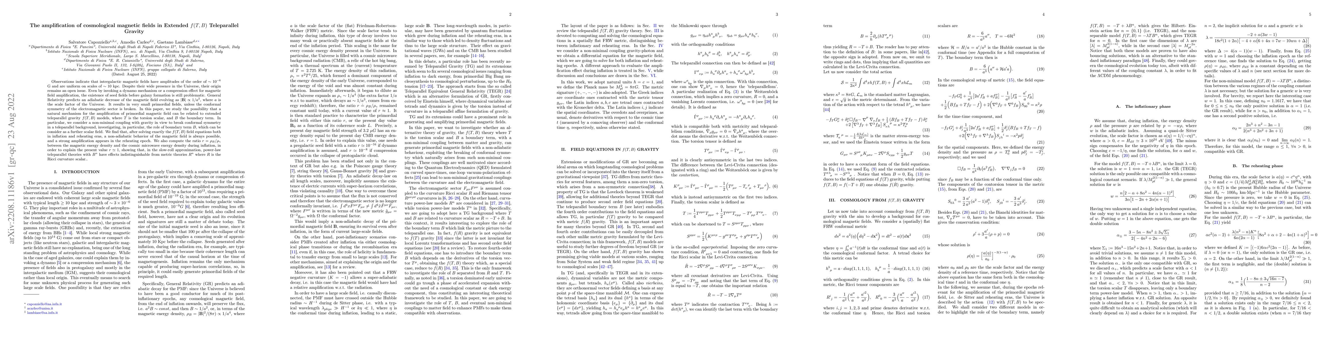 Thumbnail for The amplification of cosmological magnetic fields in Extended $f(T,B)$
  Teleparallel Gravity