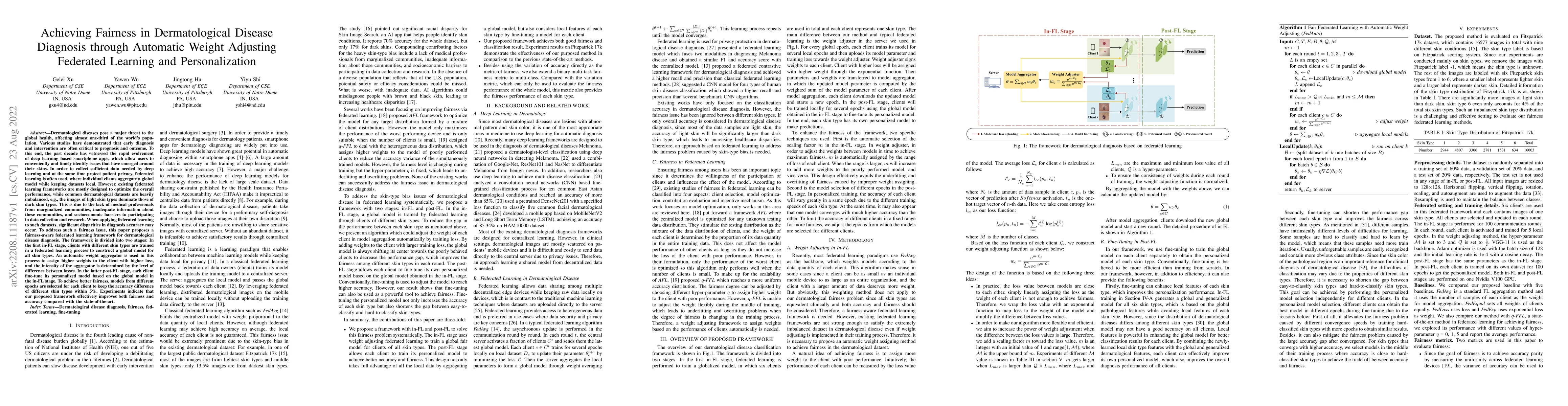 Thumbnail for Achieving Fairness in Dermatological Disease Diagnosis through Automatic
  Weight Adjusting Federated Learning and Personalization