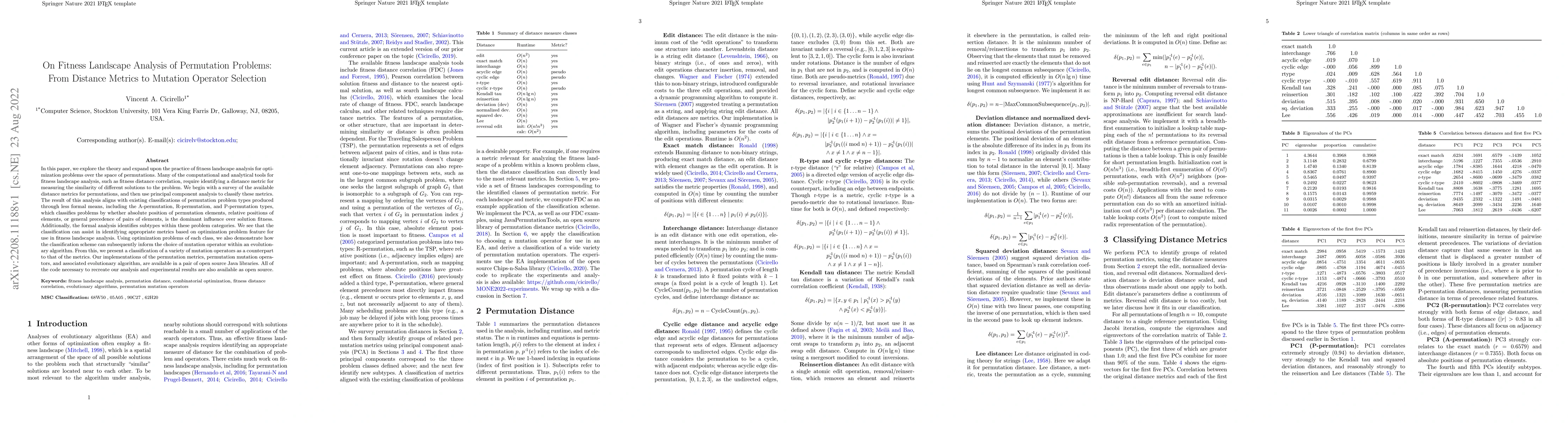 Thumbnail for On Fitness Landscape Analysis of Permutation Problems: From Distance
  Metrics to Mutation Operator Selection