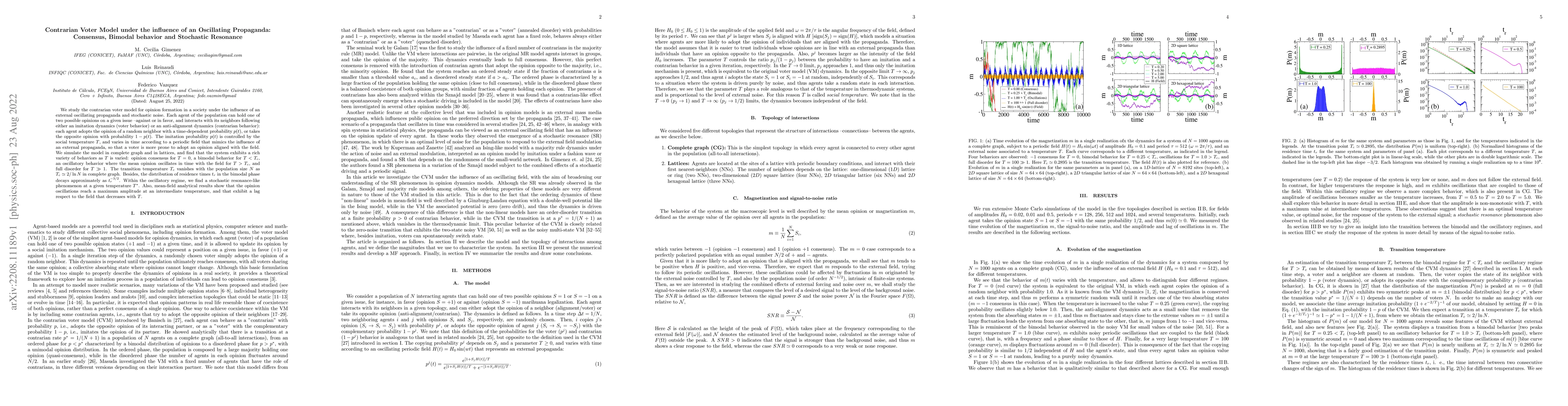 Thumbnail for Contrarian Voter Model under the influence of an Oscillating Propaganda:
  Consensus, Bimodal behavior and Stochastic Resonance