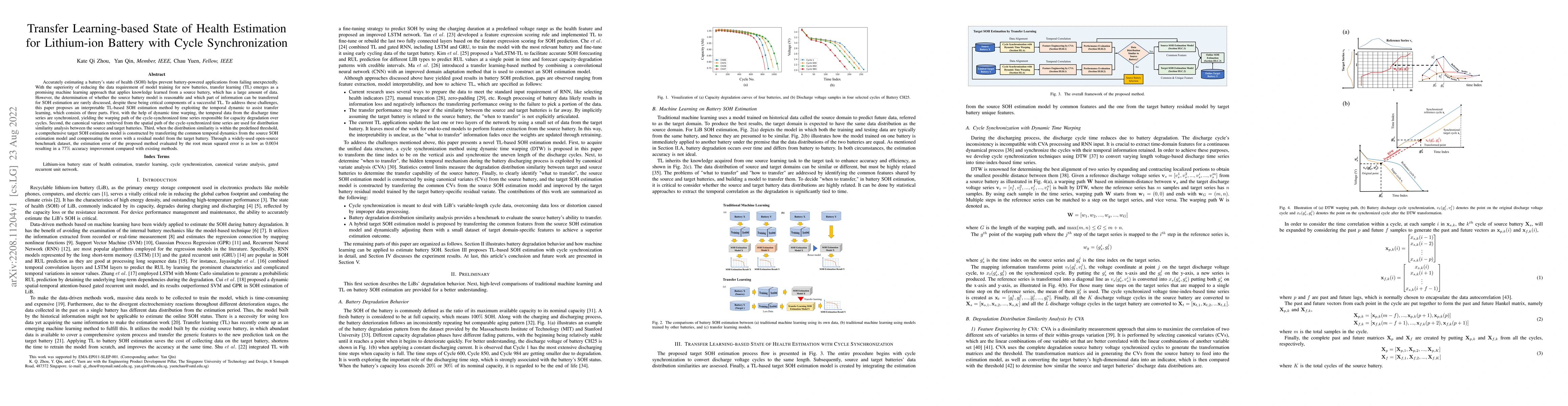 Thumbnail for Transfer Learning-based State of Health Estimation for Lithium-ion
  Battery with Cycle Synchronization