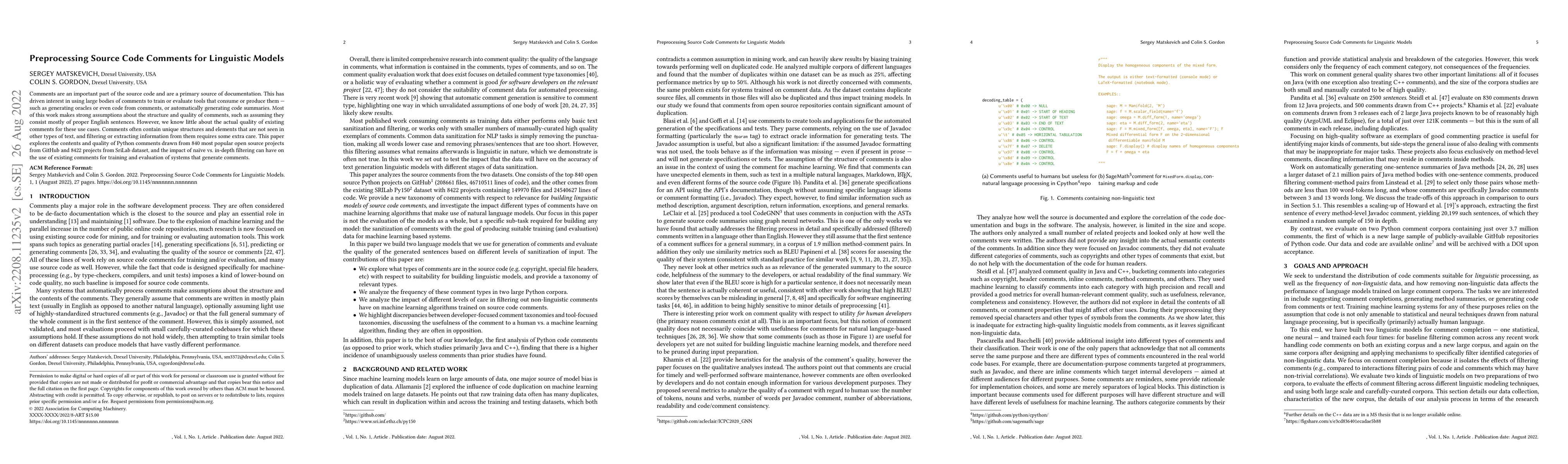 Thumbnail for Preprocessing Source Code Comments for Linguistic Models