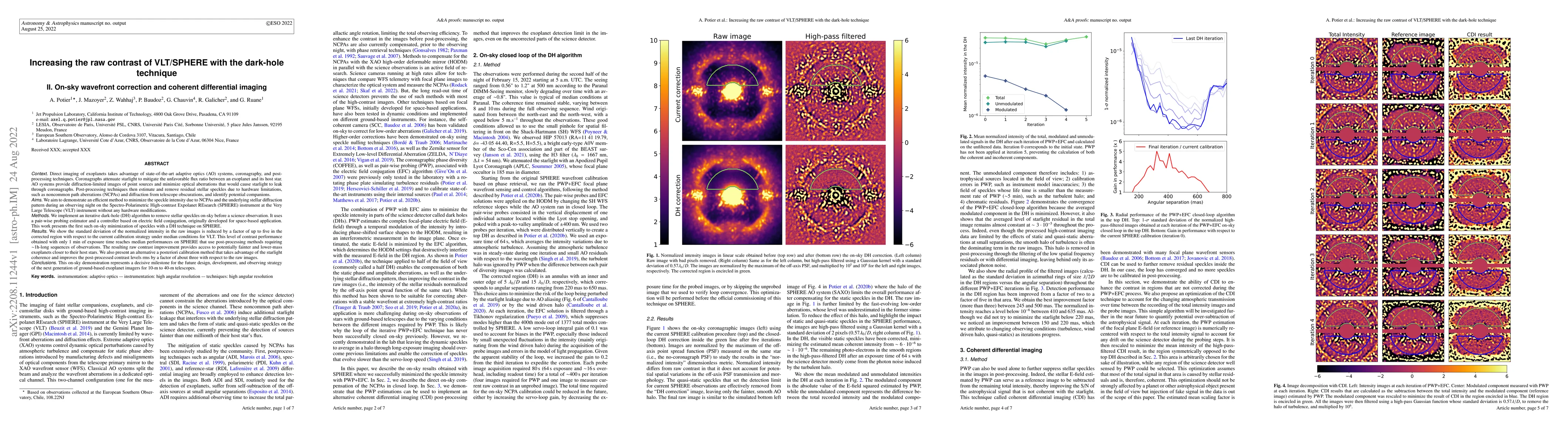 Thumbnail for Increasing the raw contrast of VLT/SPHERE with the dark-hole technique.
  II. On-sky wavefront correction and coherent differential imaging