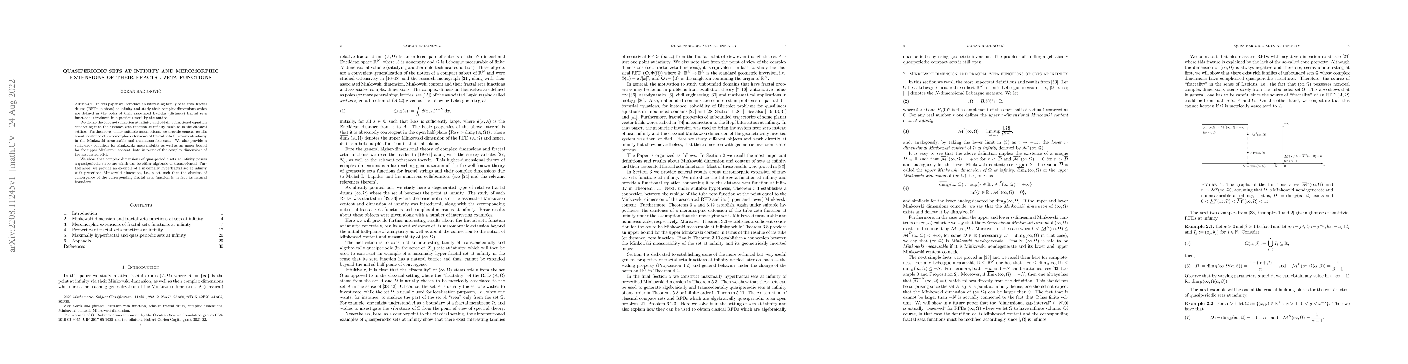 Thumbnail for Quasiperiodic sets at infinity and meromorphic extensions of their
  fractal zeta functions