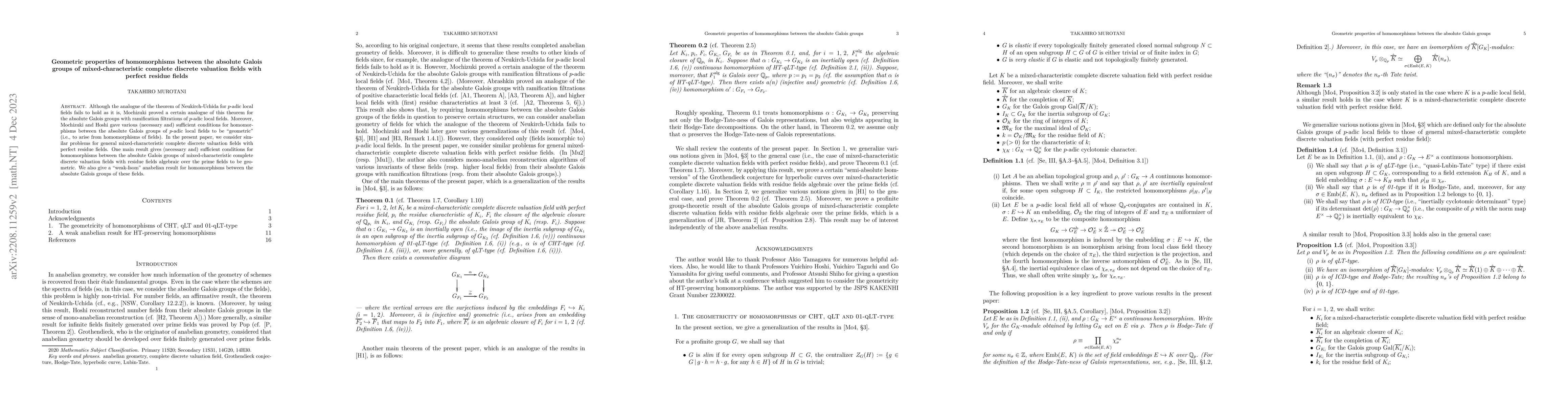 Thumbnail for Geometric properties of homomorphisms between the absolute Galois groups
  of mixed-characteristic complete discrete valuation fields with perfect
  residue fields