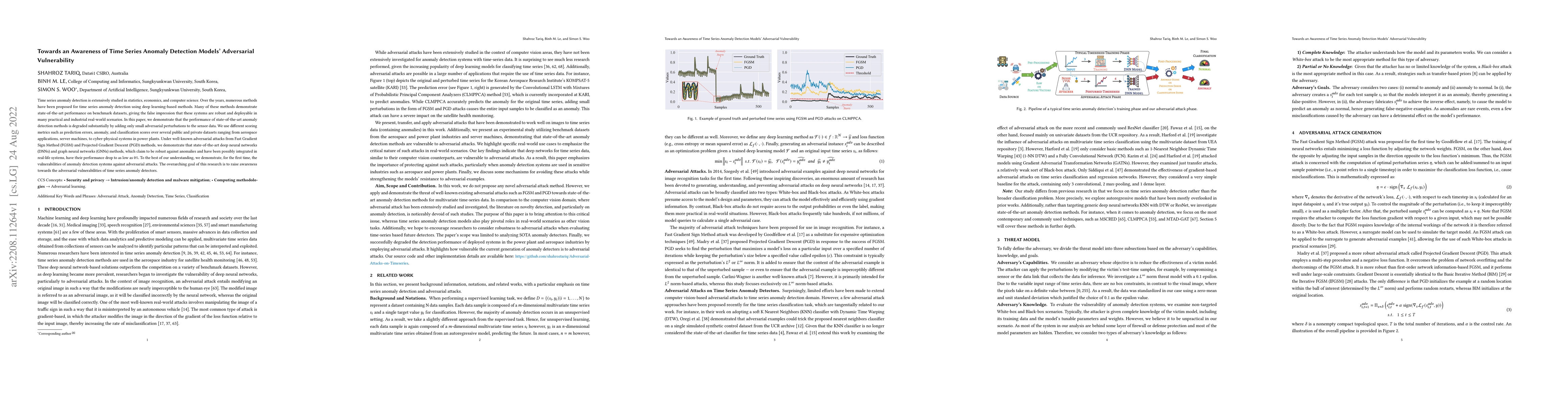 Thumbnail for Towards an Awareness of Time Series Anomaly Detection Models'
  Adversarial Vulnerability