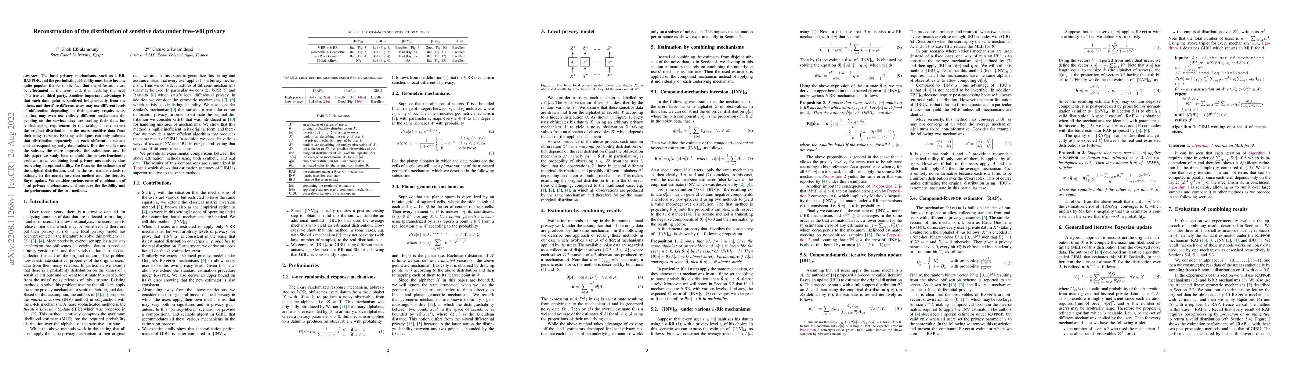 Thumbnail for Reconstruction of the distribution of sensitive data under free-will
  privacy