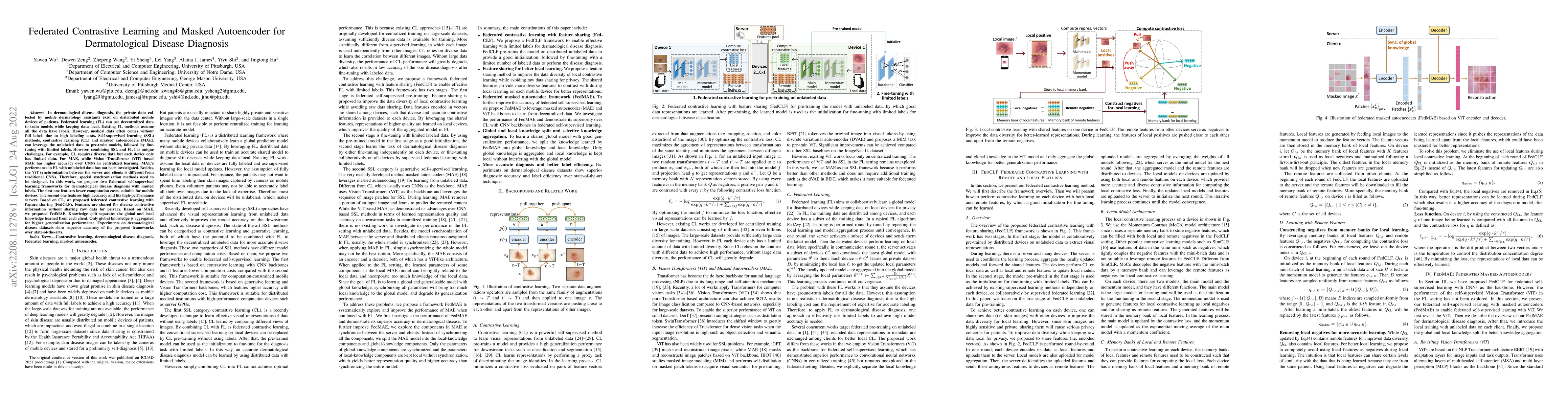Thumbnail for Federated Self-Supervised Contrastive Learning and Masked Autoencoder
  for Dermatological Disease Diagnosis