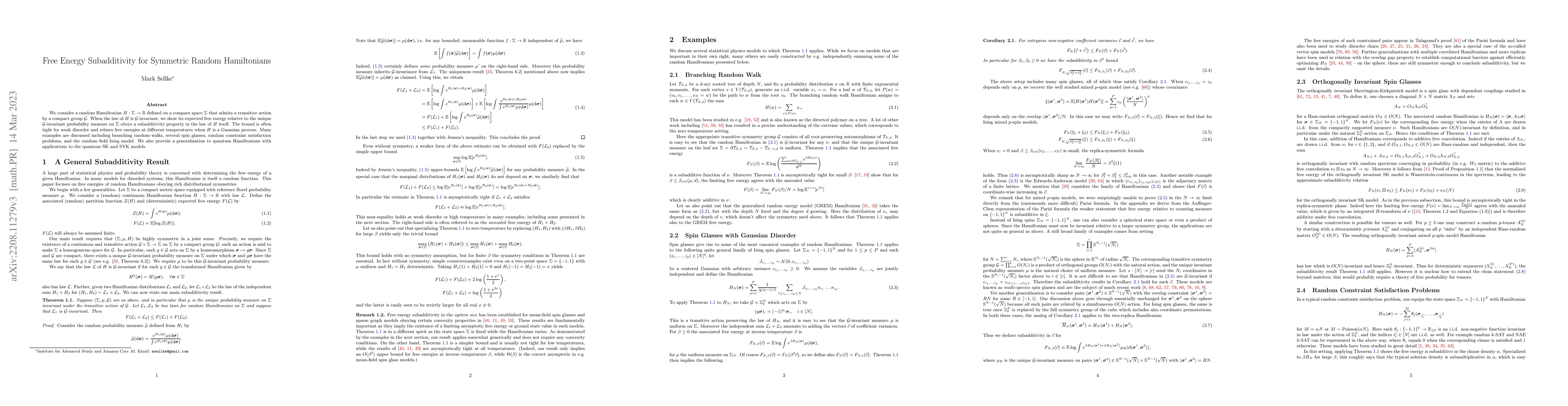 Thumbnail for Free Energy Subadditivity for Symmetric Random Hamiltonians