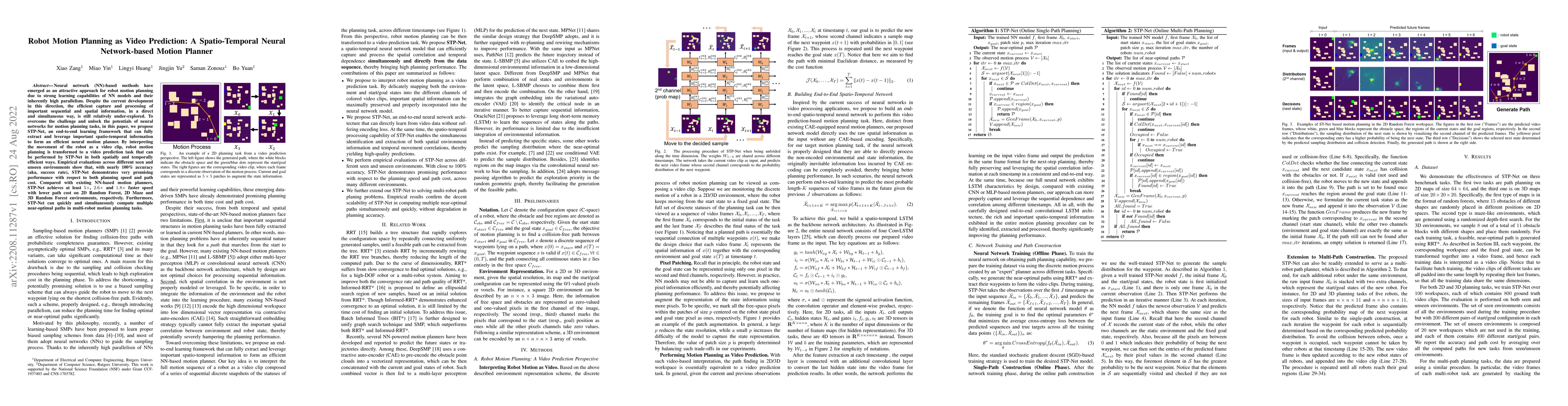 Thumbnail for Robot Motion Planning as Video Prediction: A Spatio-Temporal Neural
  Network-based Motion Planner