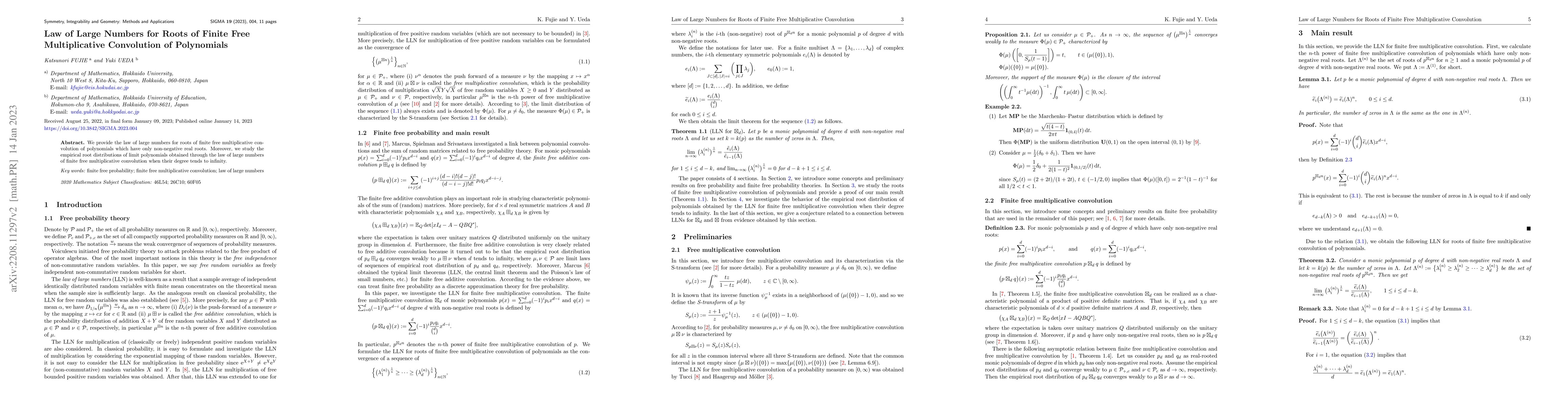 Thumbnail for Law of Large Numbers for Roots of Finite Free Multiplicative Convolution
  of Polynomials