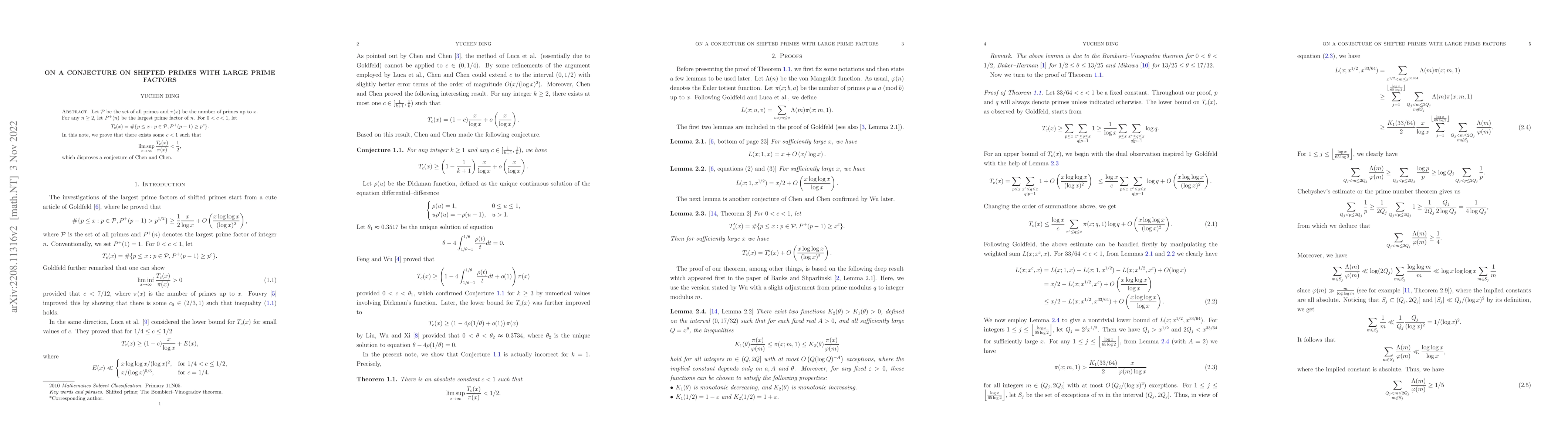 Thumbnail for On a conjecture on shifted primes with large prime factors