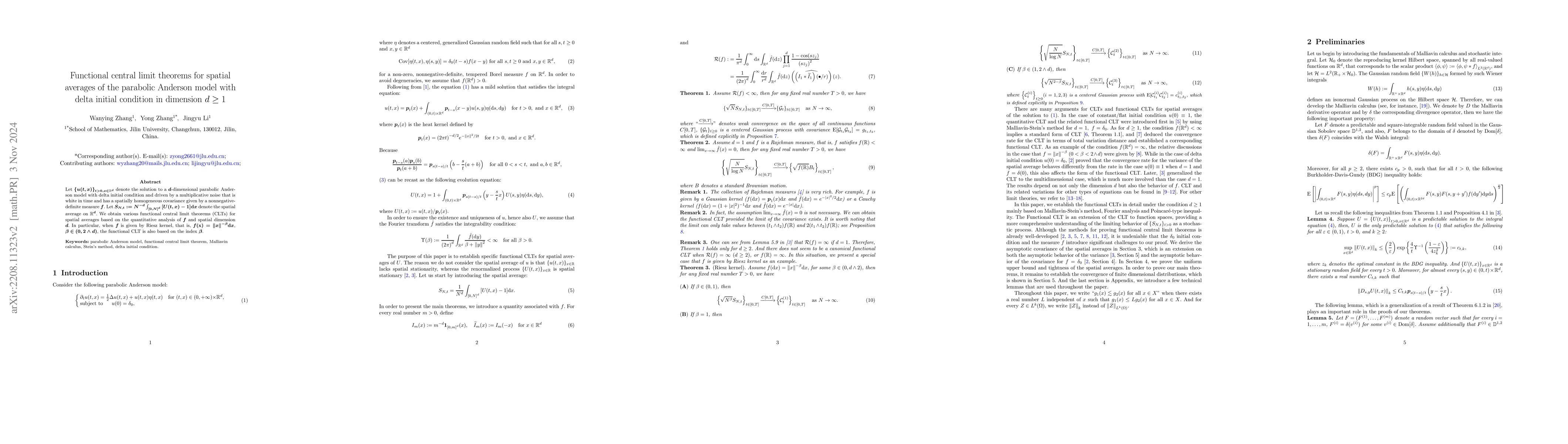 Thumbnail for Functional central limit theorems for spatial averages of the parabolic
  Anderson model with delta initial condition in dimension $d\geq 1$