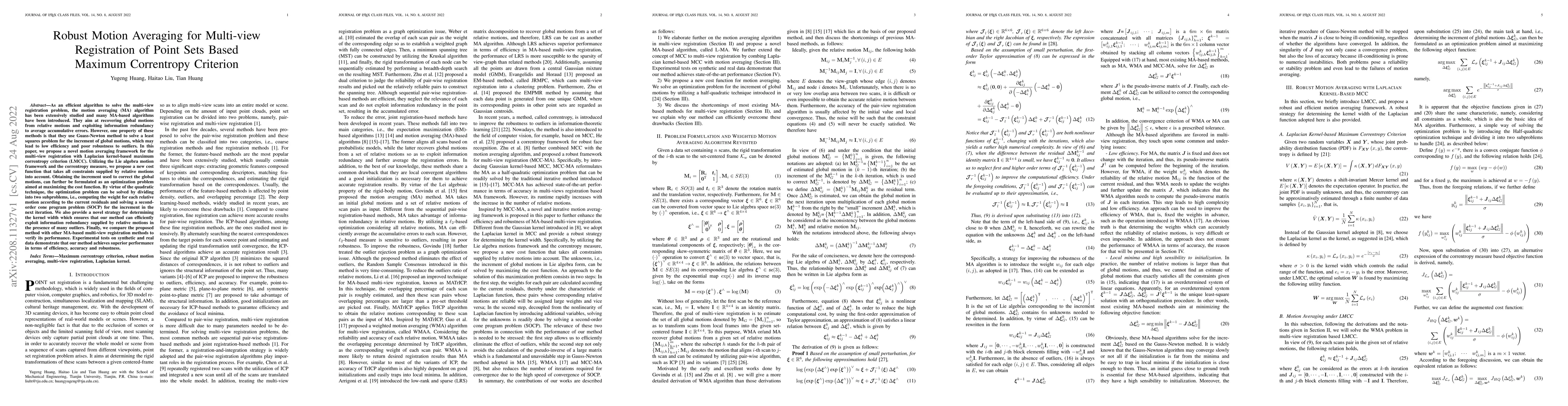 Thumbnail for Robust Motion Averaging for Multi-view Registration of Point Sets Based
  Maximum Correntropy Criterion
