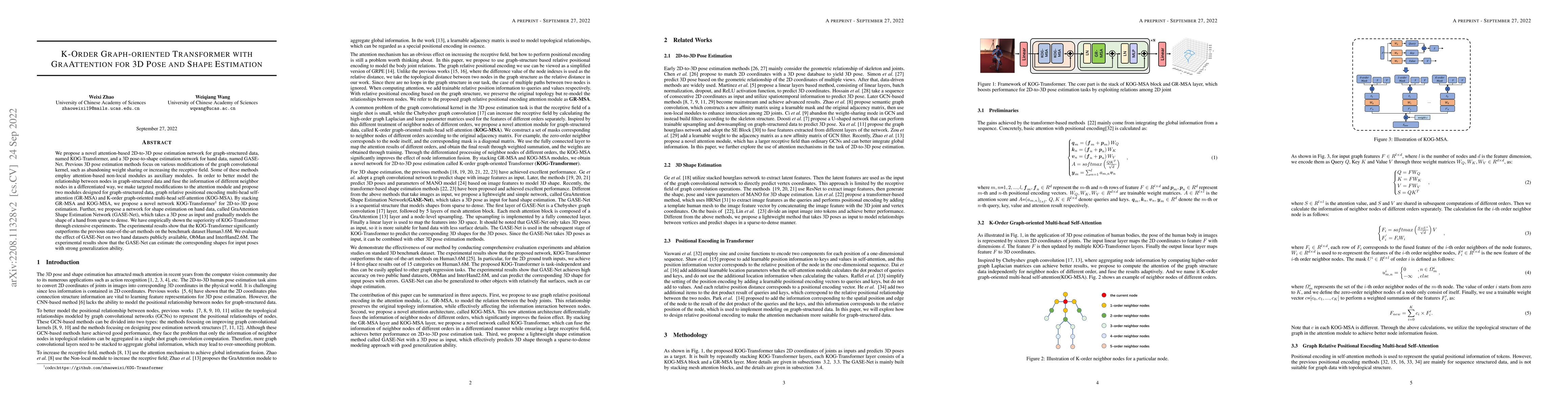 Thumbnail for K-Order Graph-oriented Transformer with GraAttention for 3D Pose and
  Shape Estimation