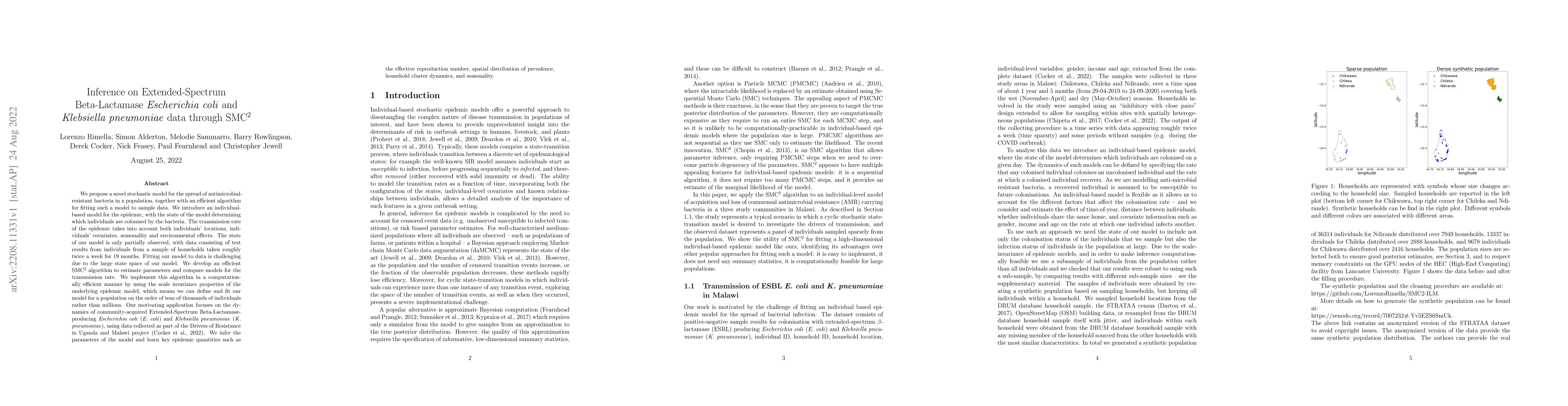 Thumbnail for Inference on Extended-Spectrum Beta-Lactamase Escherichia coli and
  Klebsiella pneumoniae data through SMC$^2$