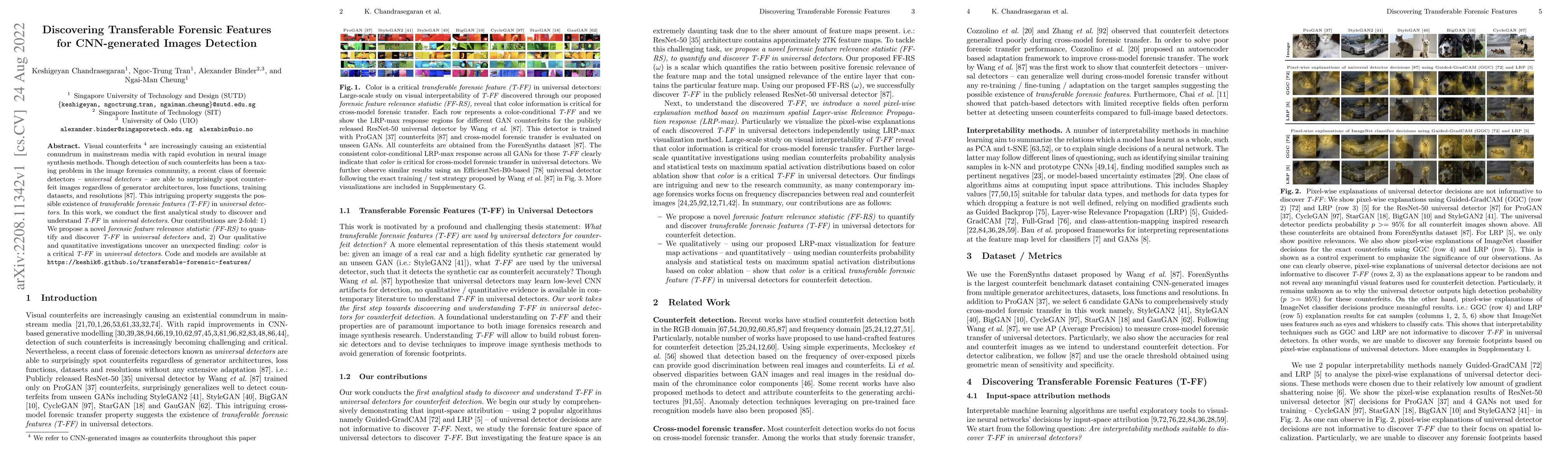 Thumbnail for Discovering Transferable Forensic Features for CNN-generated Images
  Detection
