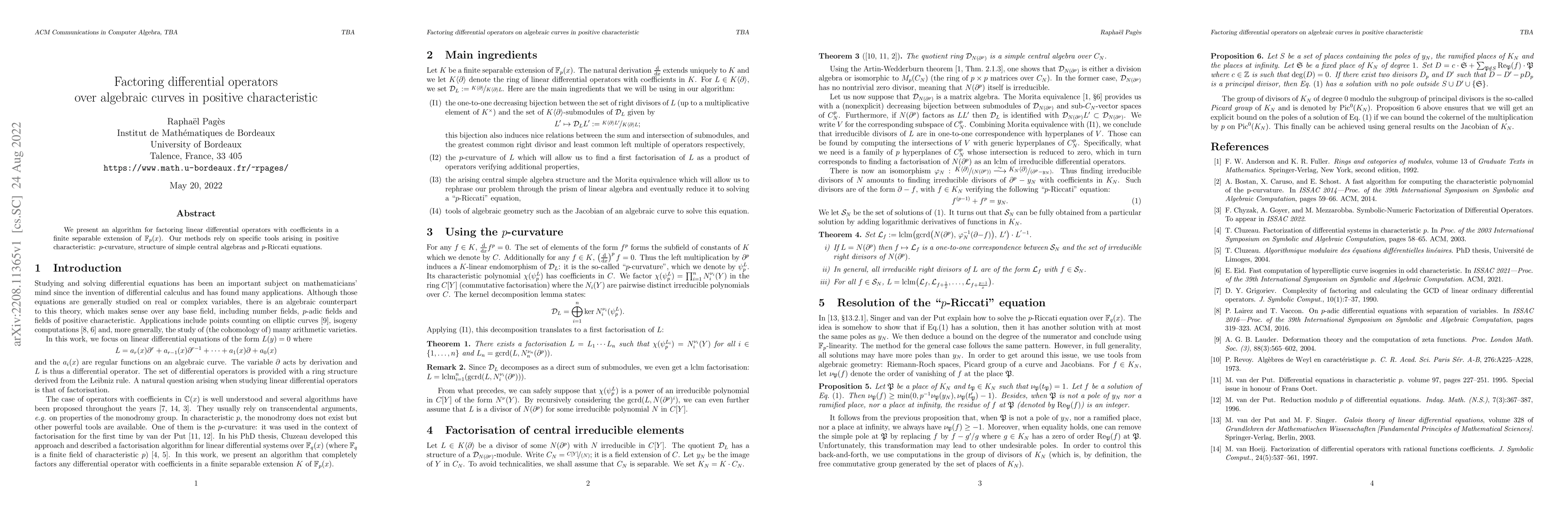 Thumbnail for Factoring differential operators over algebraic curves in positive
  characteristic