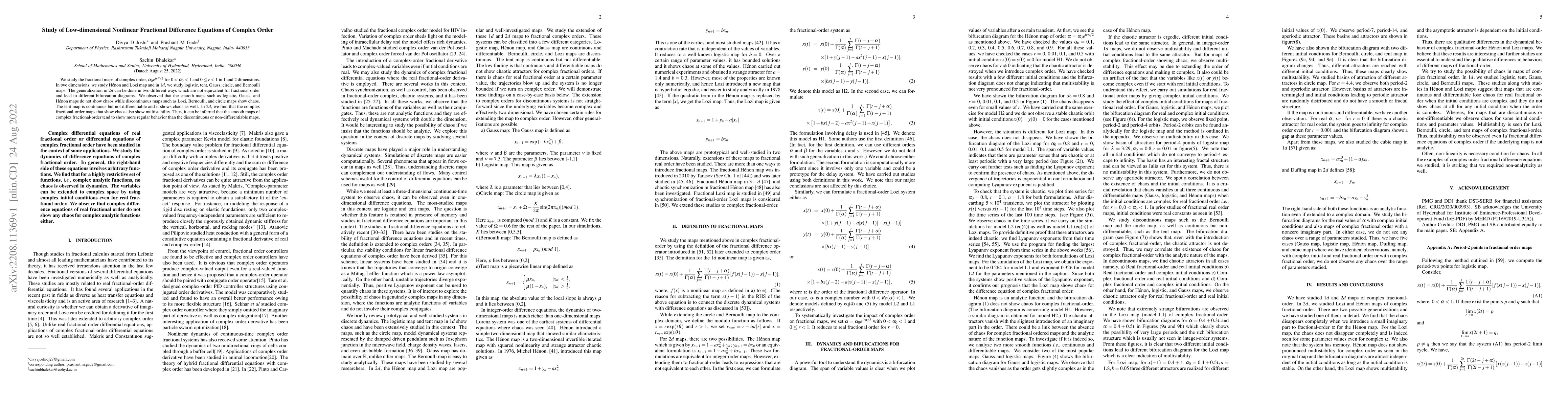 Thumbnail for Study of Low-dimensional Nonlinear Fractional Difference Equations of
  Complex Order