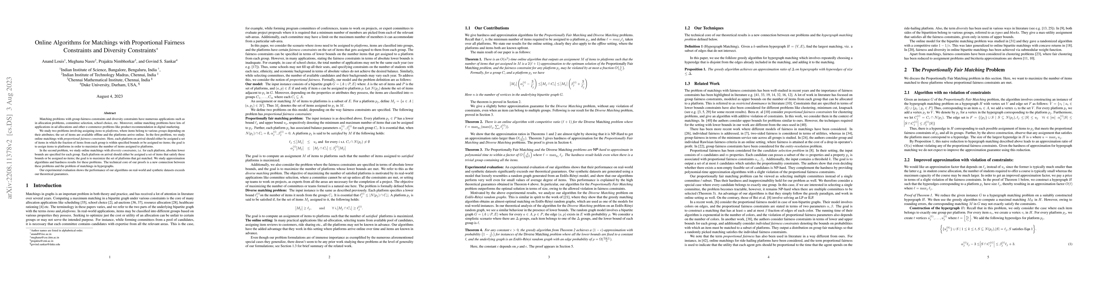 Thumbnail for Online Algorithms for Matchings with Proportional Fairness Constraints
  and Diversity Constraints
