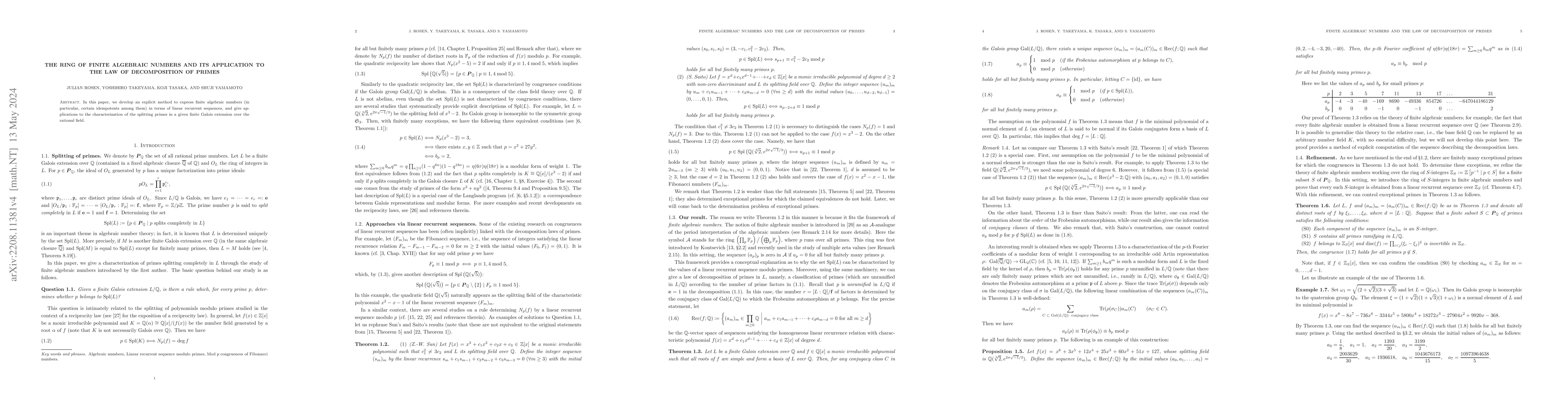 Thumbnail for The ring of finite algebraic numbers and its application to the law of
  decomposition of primes