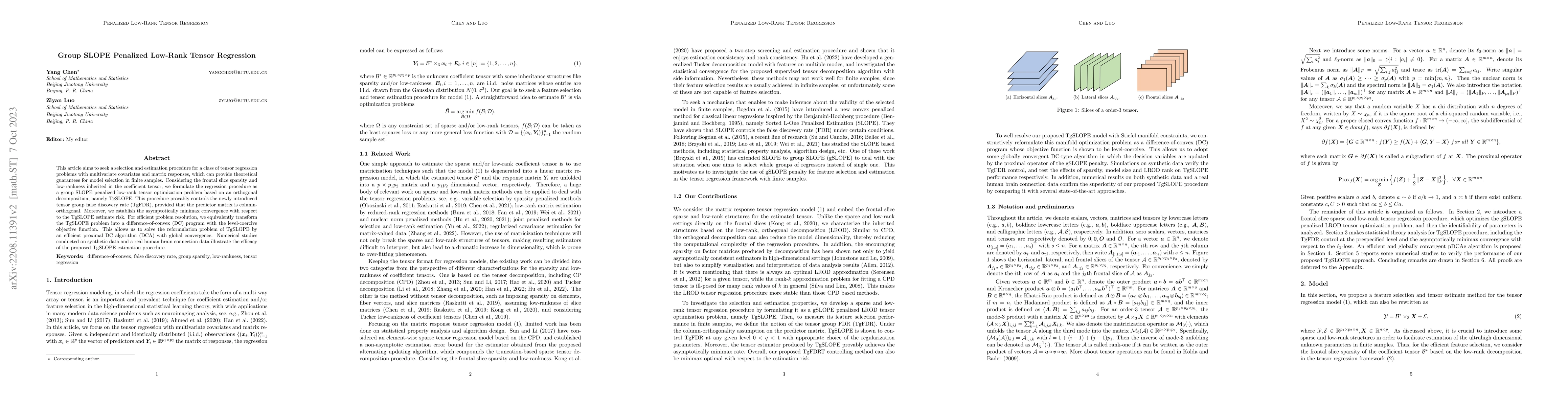 Thumbnail for Group SLOPE Penalized Low-Rank Tensor Regression