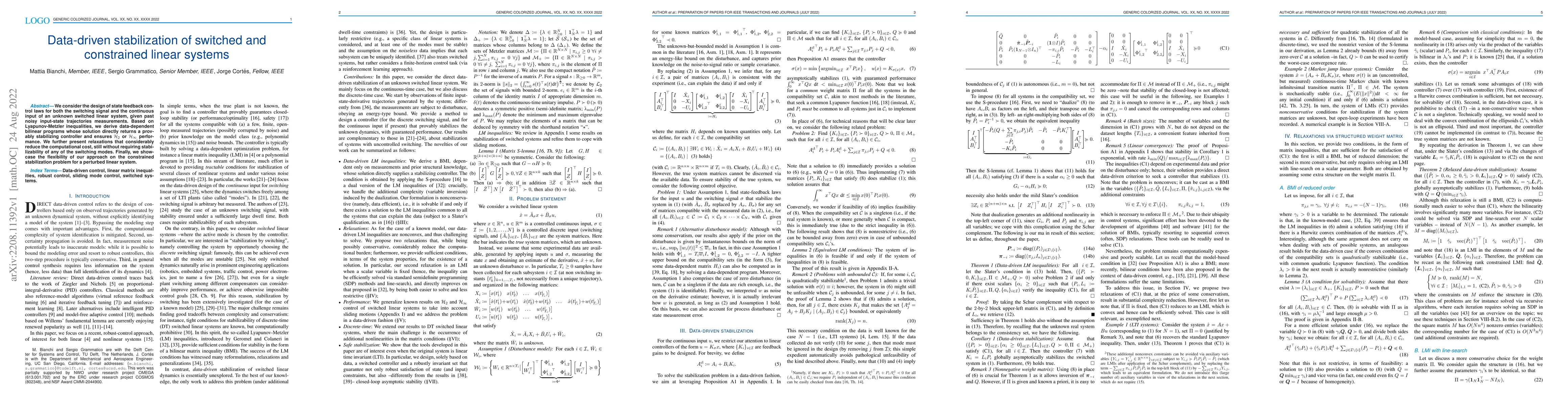 Thumbnail for Data-driven stabilization of switched and constrained linear systems