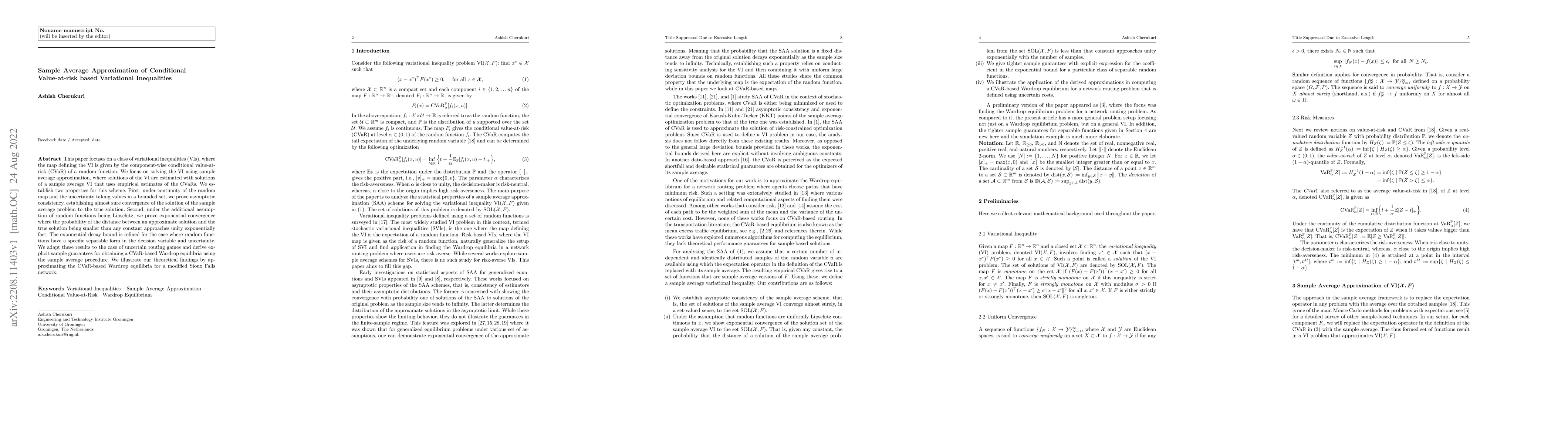 Thumbnail for Sample Average Approximation of Conditional Value-at-risk based
  Variational Inequalities