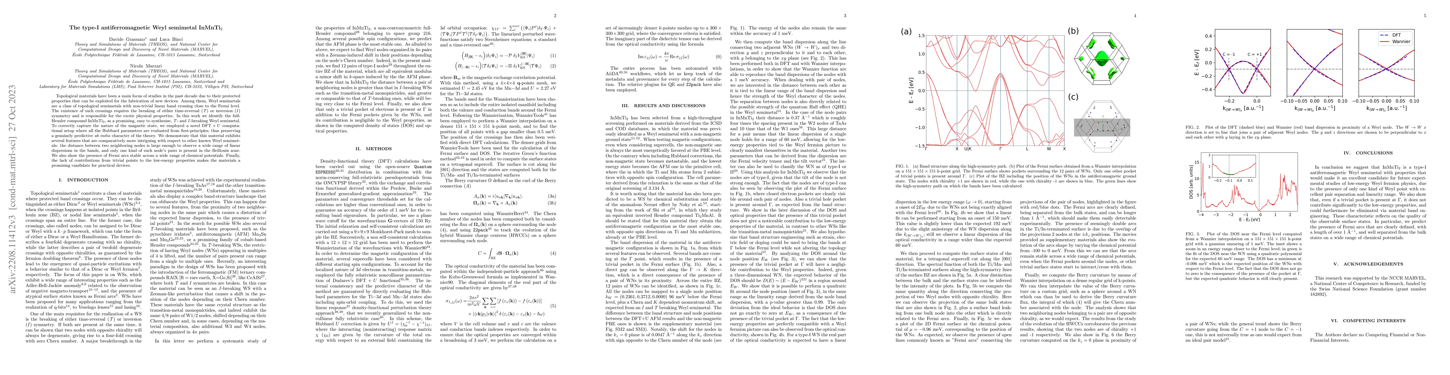 Thumbnail for The type-I antiferromagnetic Weyl semimetal InMnTi$_2$