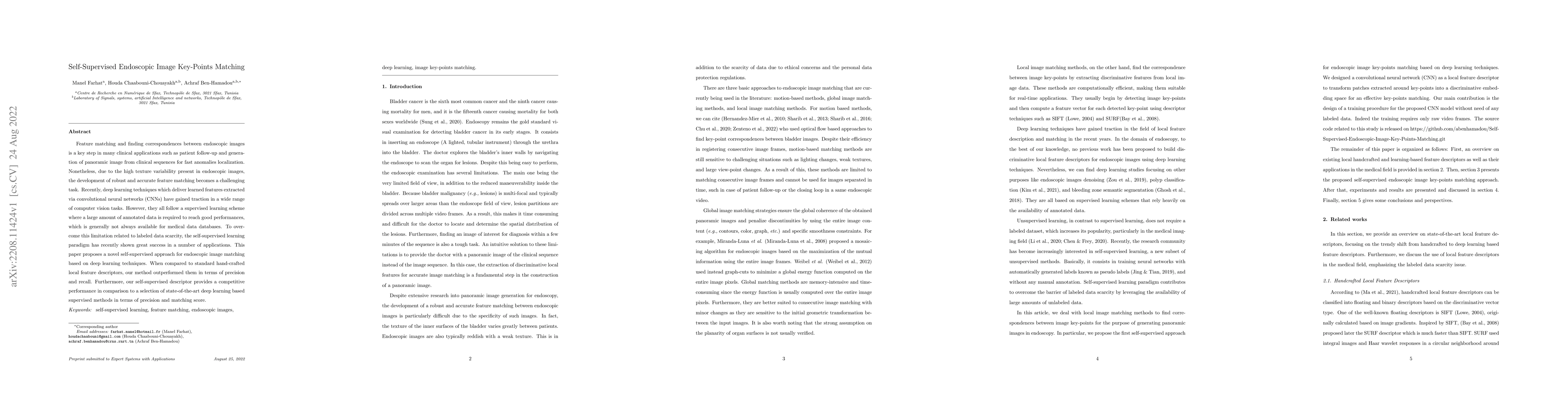 Thumbnail for Self-Supervised Endoscopic Image Key-Points Matching