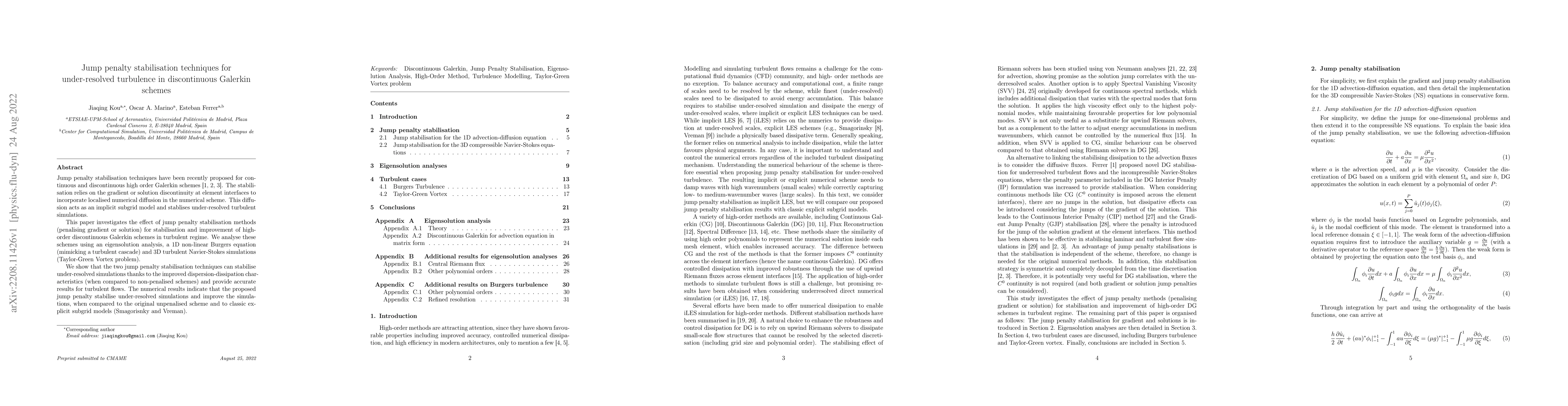 Thumbnail for Jump penalty stabilisation techniques for under-resolved turbulence in
  discontinuous Galerkin schemes