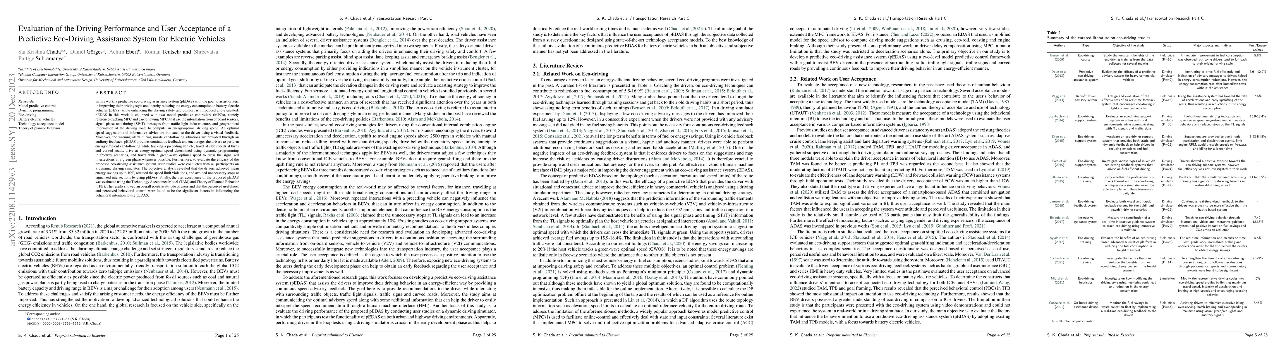 Thumbnail for Evaluation of the Driving Performance and User Acceptance of a
  Predictive Eco-Driving Assistance System for Electric Vehicles