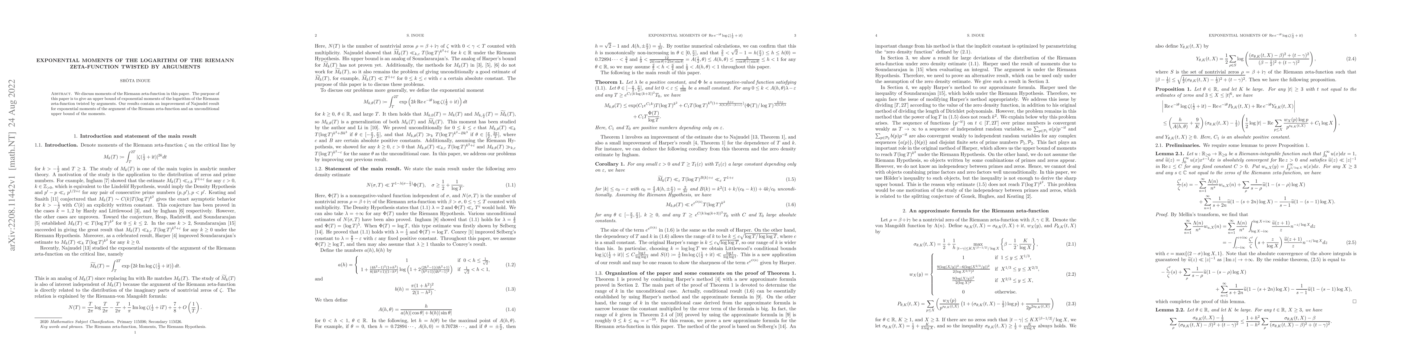 Thumbnail for Exponential moments of the logarithm of the Riemann zeta-function
  twisted by arguments