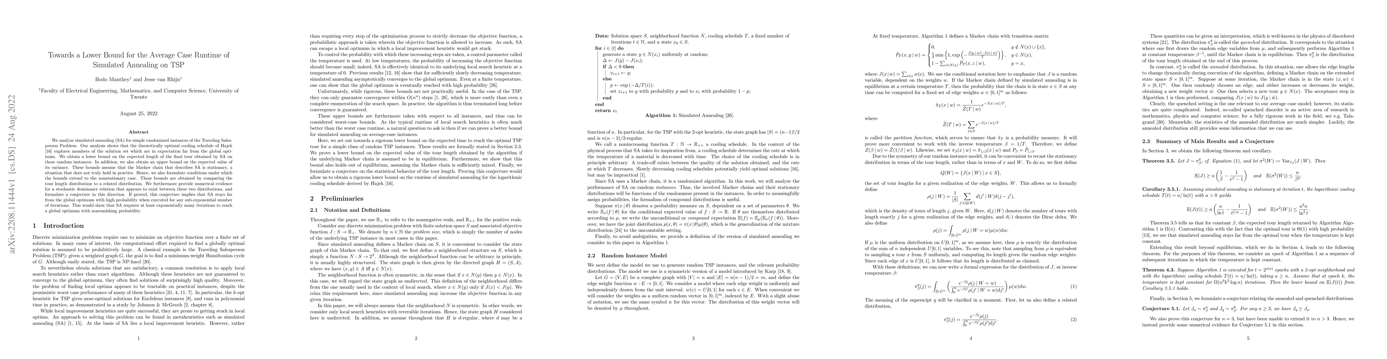 Thumbnail for Towards a Lower Bound for the Average Case Runtime of Simulated
  Annealing on TSP