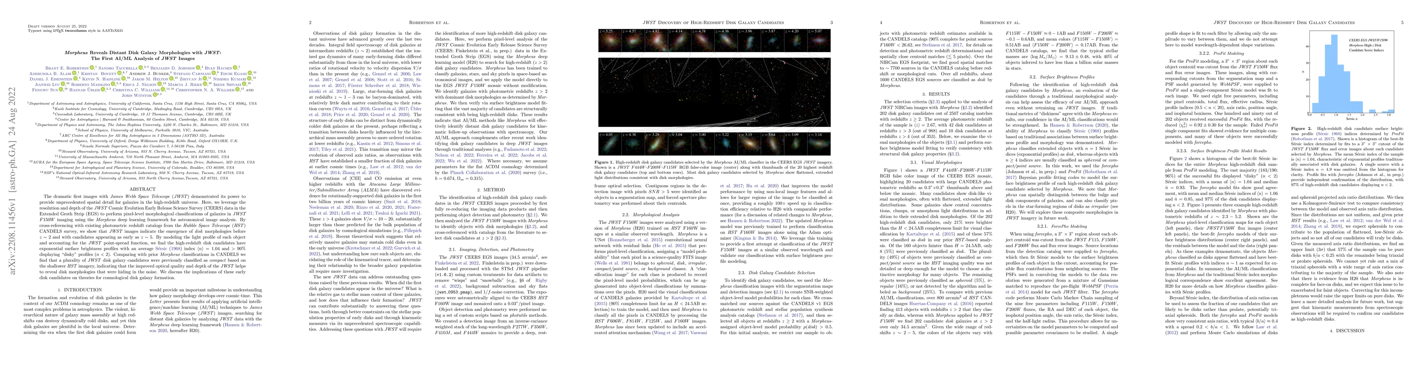 Thumbnail for Morpheus Reveals Distant Disk Galaxy Morphologies with JWST: The First
  AI/ML Analysis of JWST Images