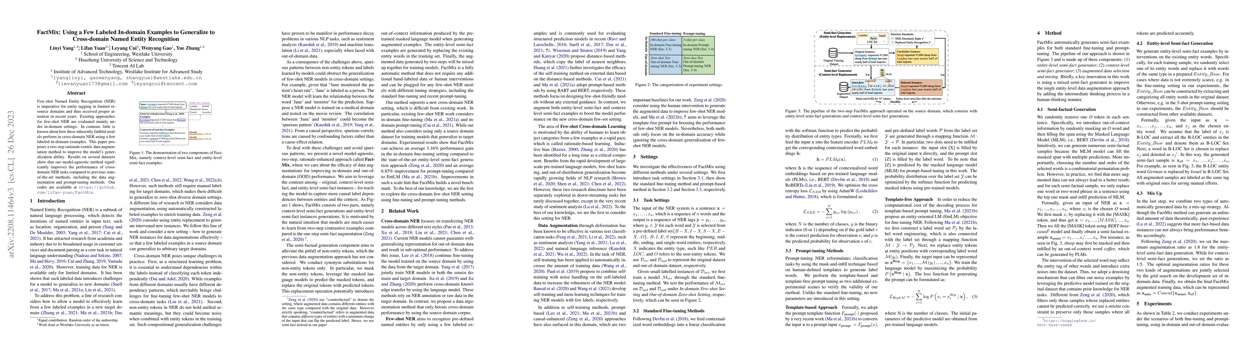 Thumbnail for FactMix: Using a Few Labeled In-domain Examples to Generalize to
  Cross-domain Named Entity Recognition