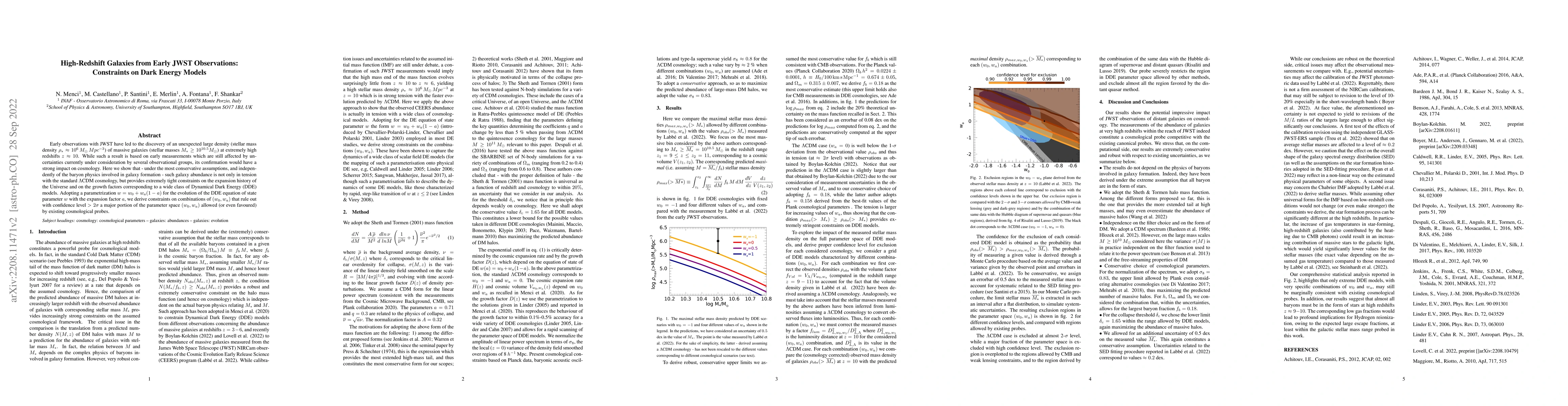Thumbnail for High-Redshift Galaxies from Early JWST Observations: Constraints on Dark
  Energy Models