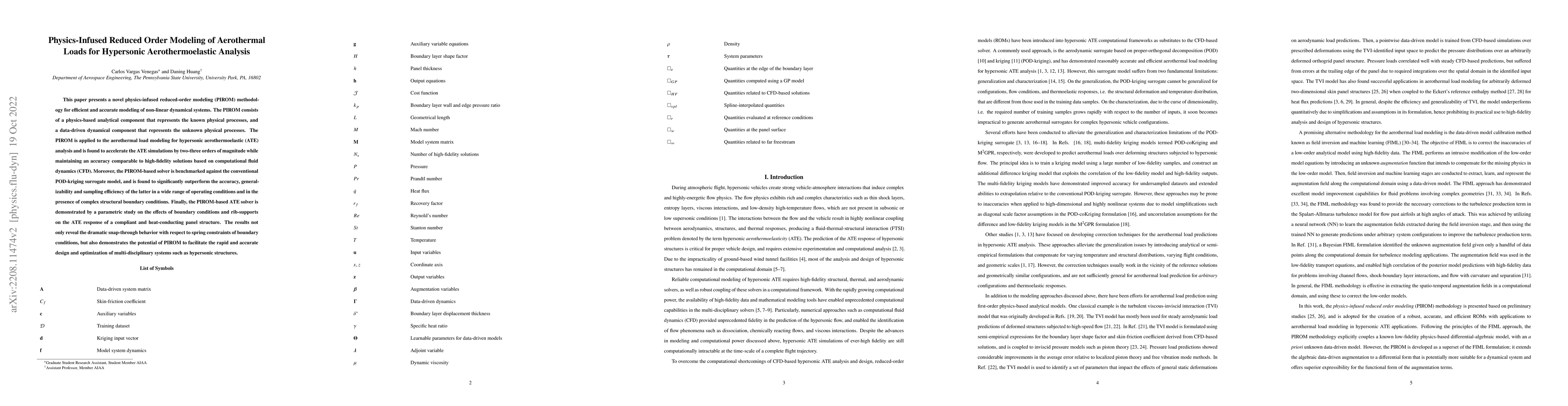 Thumbnail for Physics-Infused Reduced Order Modeling of Aerothermal Loads for
  Hypersonic Aerothermoelastic Analysis