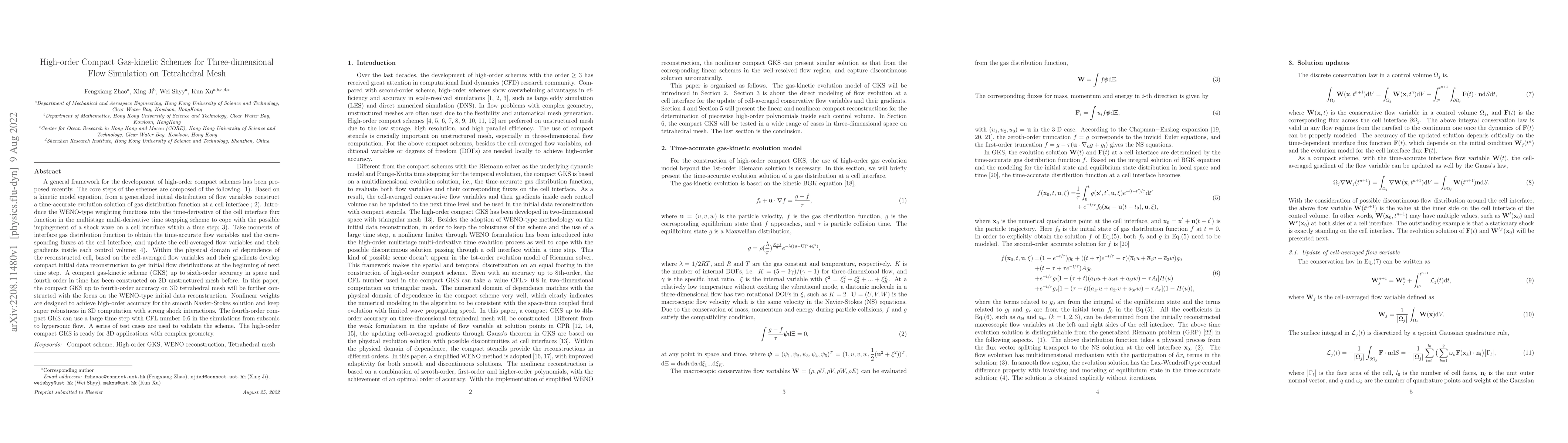 Thumbnail for High-order Compact Gas-kinetic Schemes for Three-dimensional Flow
  Simulation on Tetrahedral Mesh